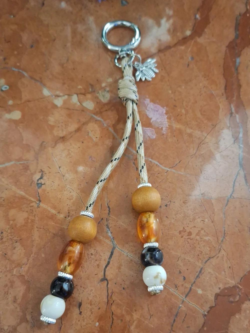 Beaded Tassel Keychain Bag Charm with Amber and Wood Beads